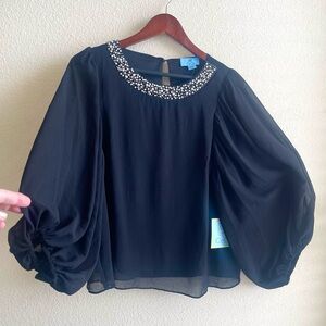 CECE Pearls & Rhinestones Neckline
Chiffon Blouse